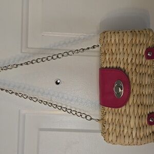 Kelly and Katie Vintage Pink Tan Straw Purse
